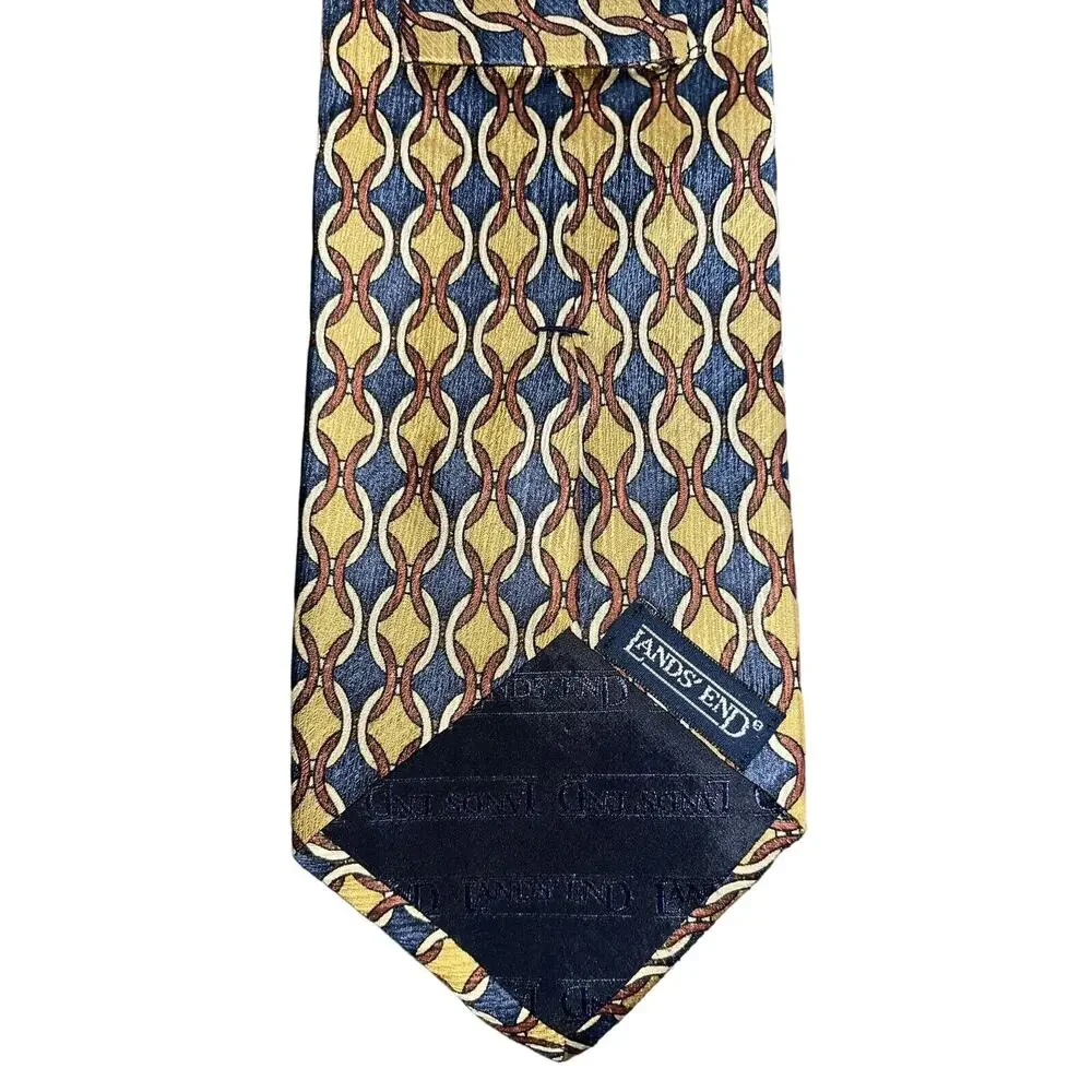 Lands' End Men's Ties Set Of Two 100% Silk Neck Ties Geometric‎ Blue Yellow EUC